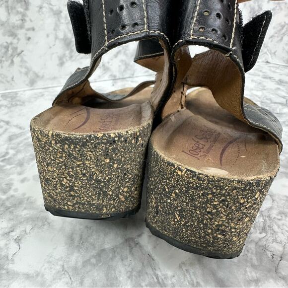 JOSEF SEIBEL Women’s Sz 41 Wedge Velcro Black Leather Sandals - Picture 9 of 13